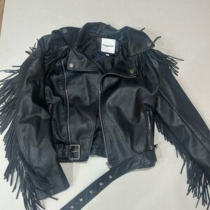 Nasty Gal Black Fringe Faux Leather Moto Jacket